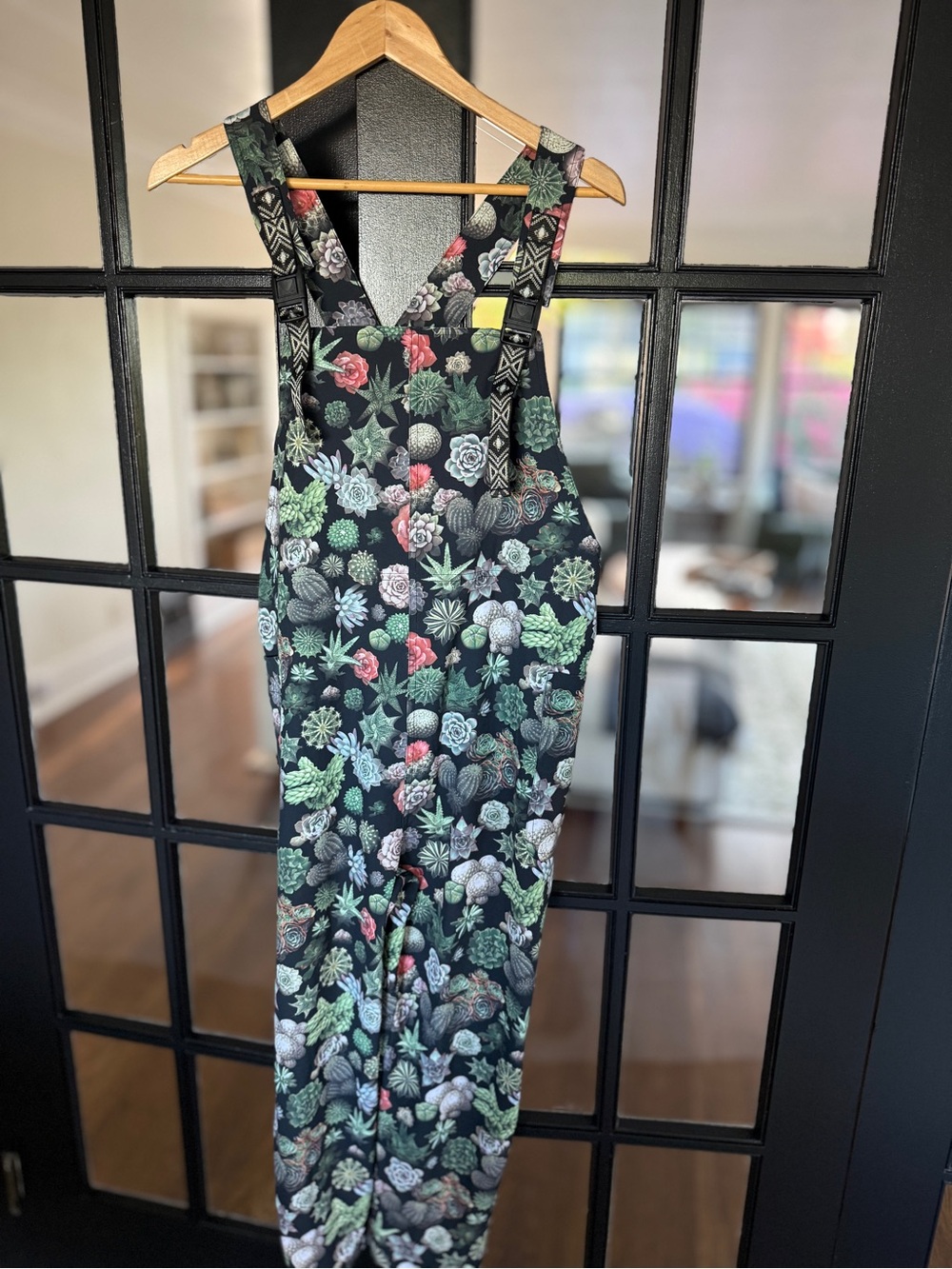 Kavu Black Succulent Print Overalls